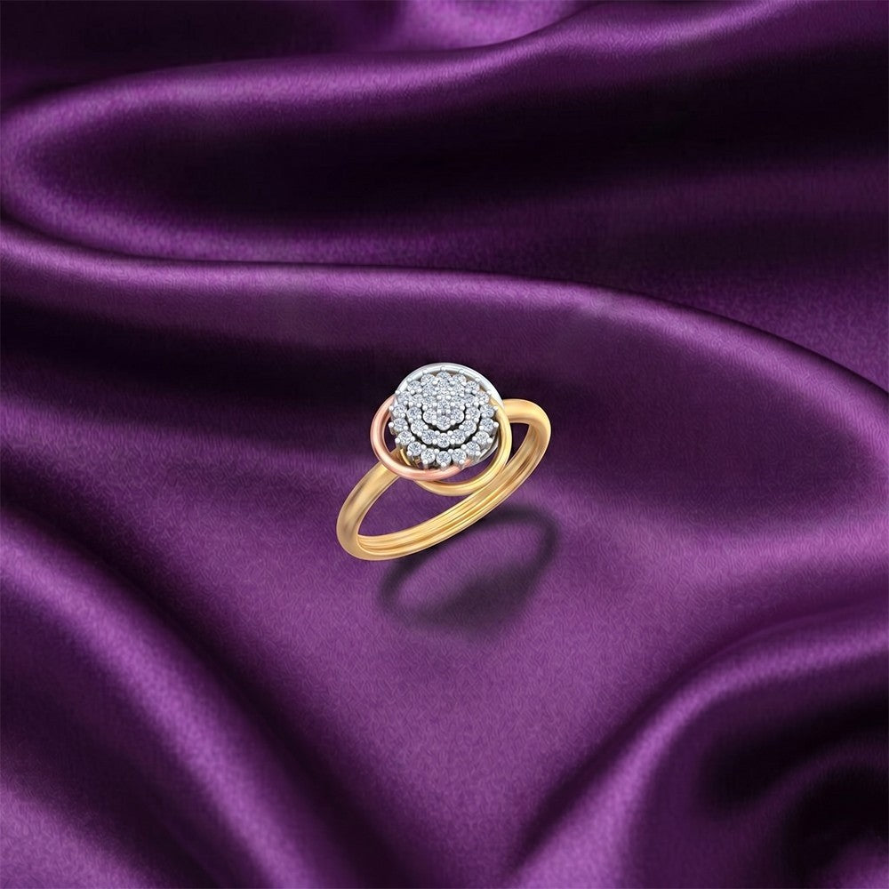 Gold and diamond with floral design on a fabric surface.