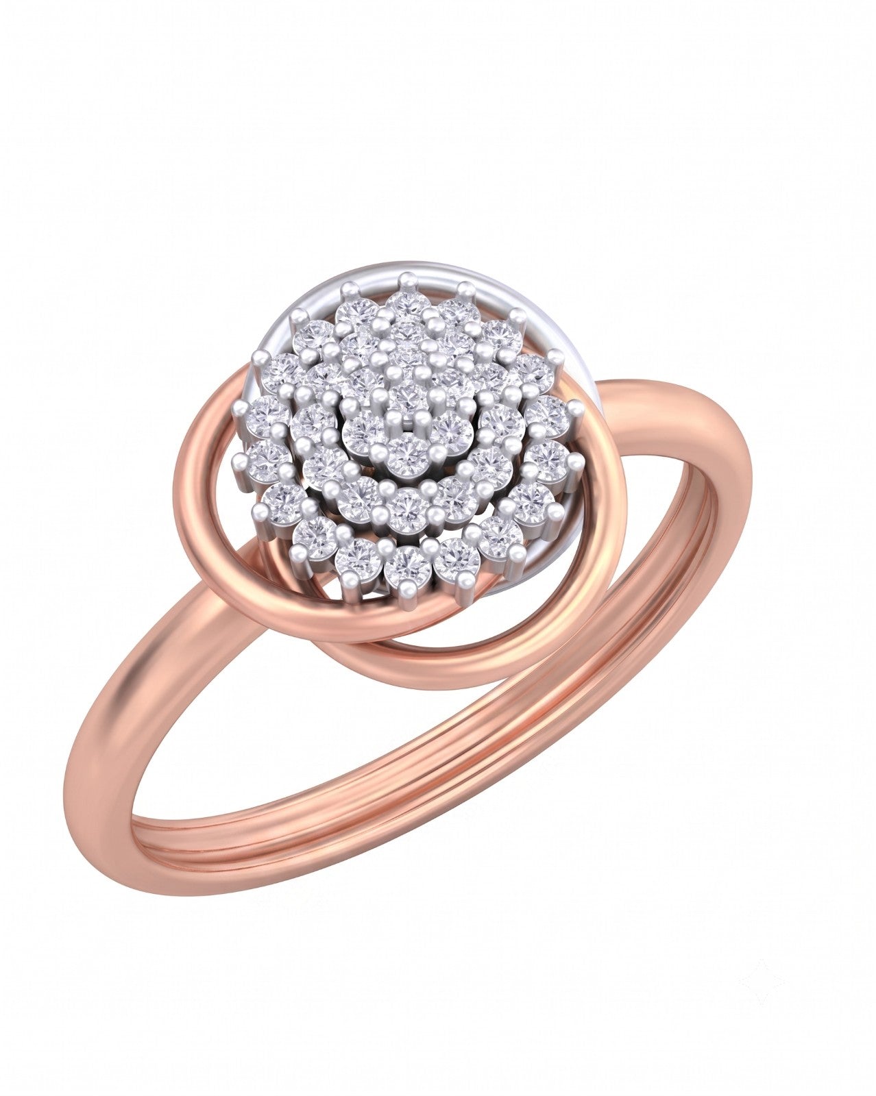 Rose gold and diamond with floral design on a white background.