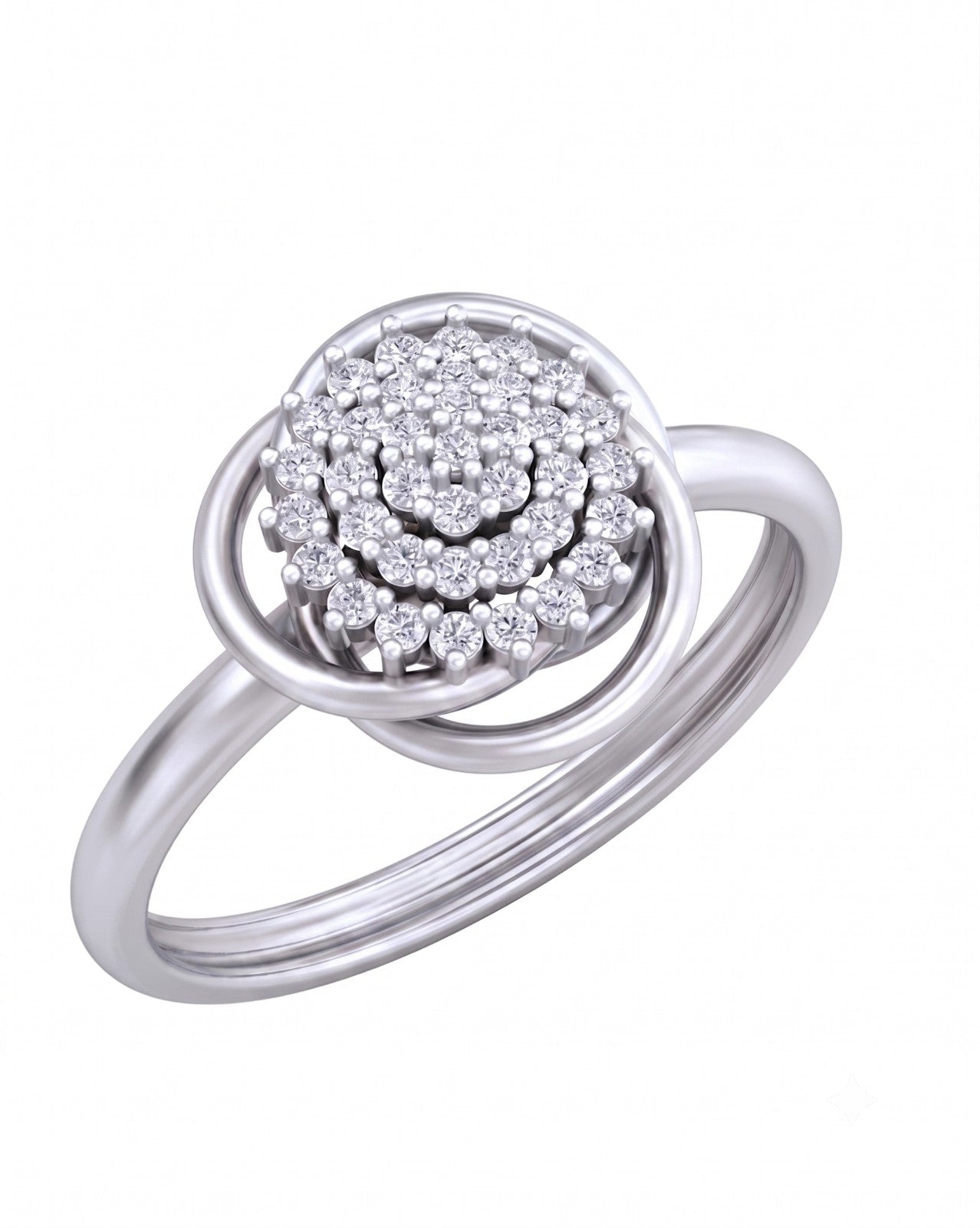 White gold and diamond with floral design on a white background.