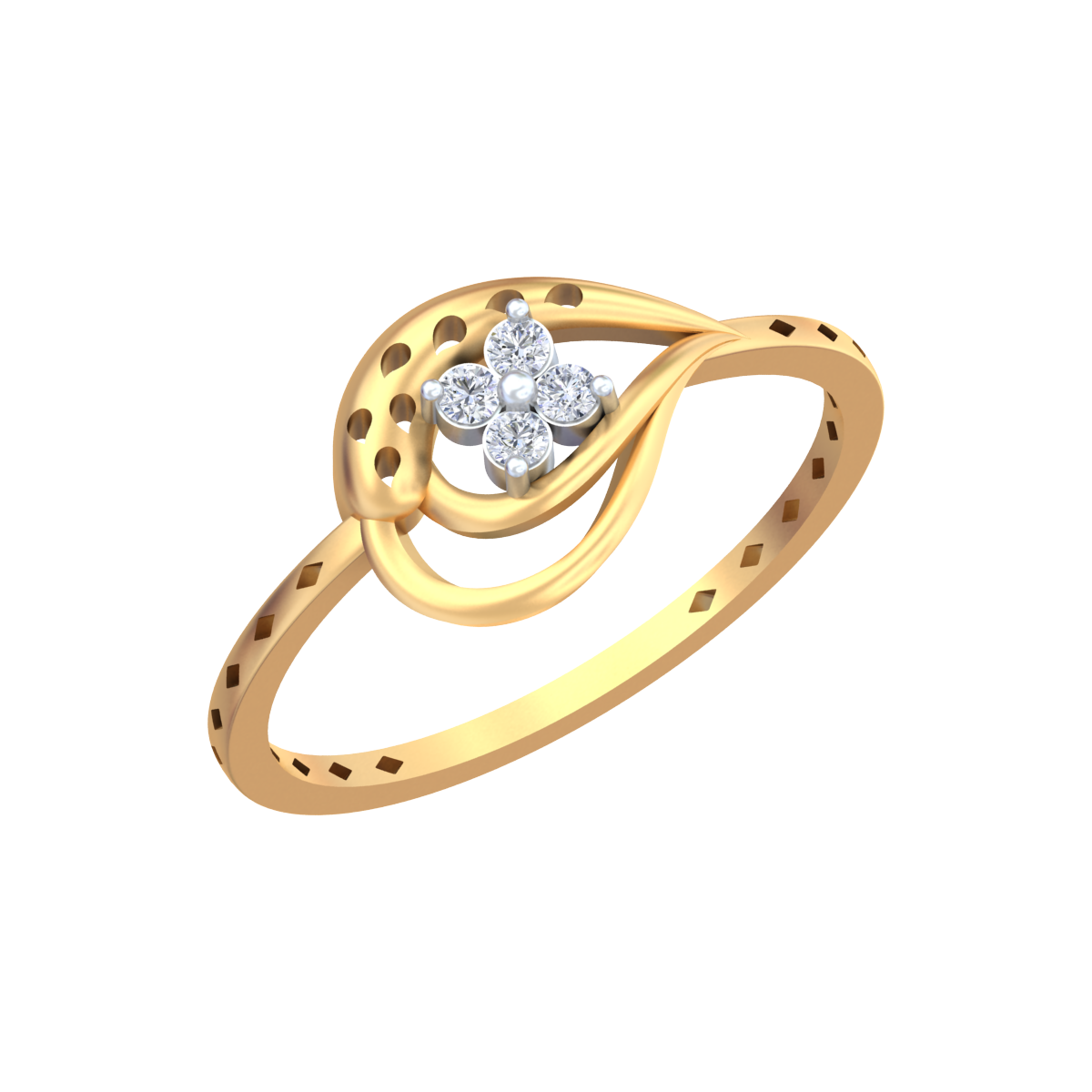 Gold & Diamond Floral Ring For Women KRC10793