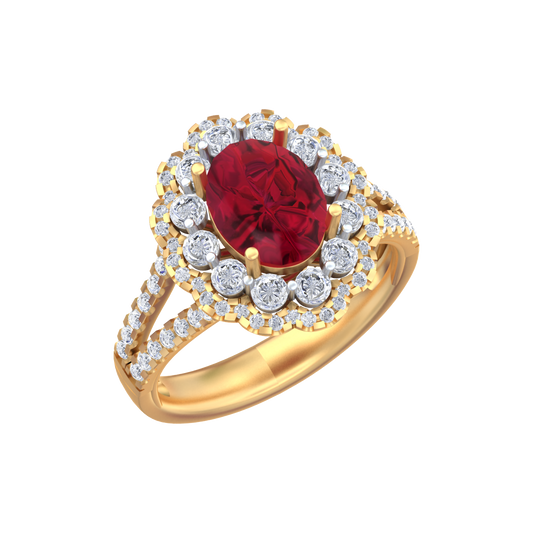 18K Gold & Diamond Gemstone Ring For Women KRB10313