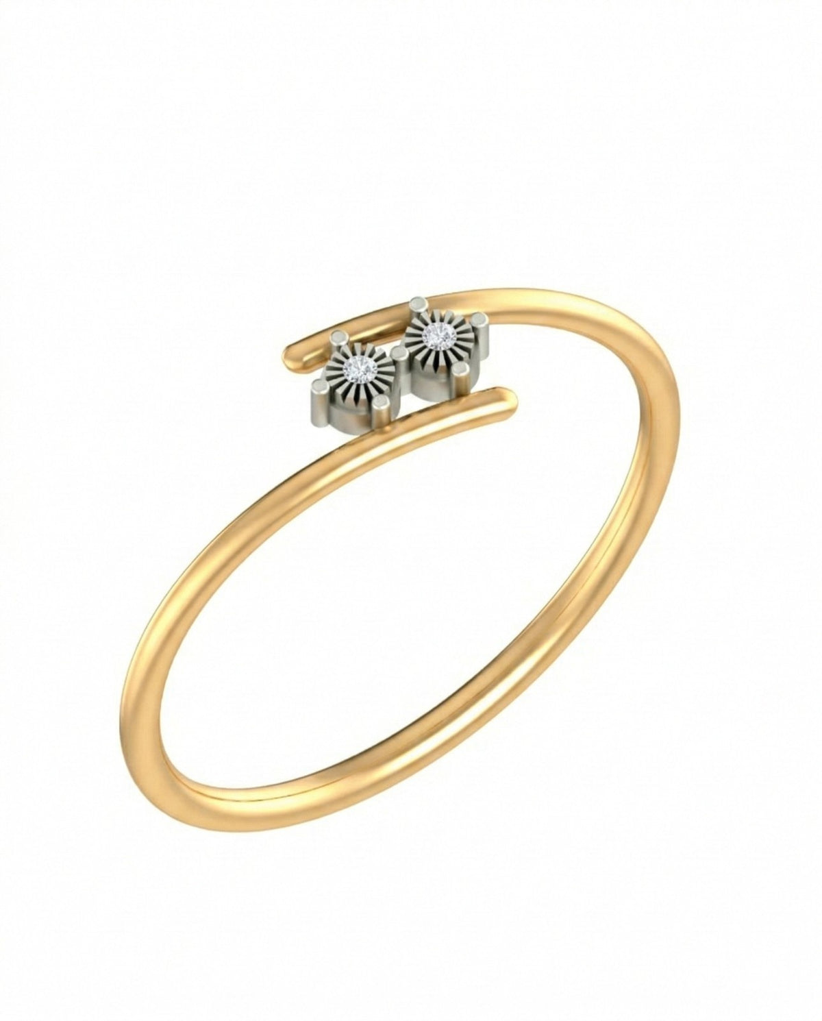 Yellow gold and diamond women's ring on a white background.