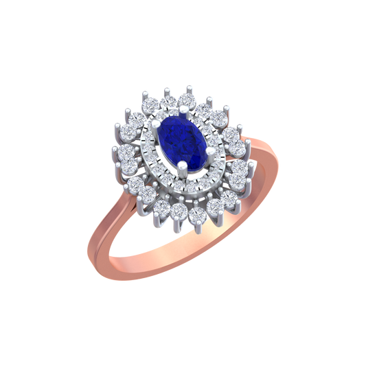 18K Gold & Diamond Gemstone Ring For Women KRB10336