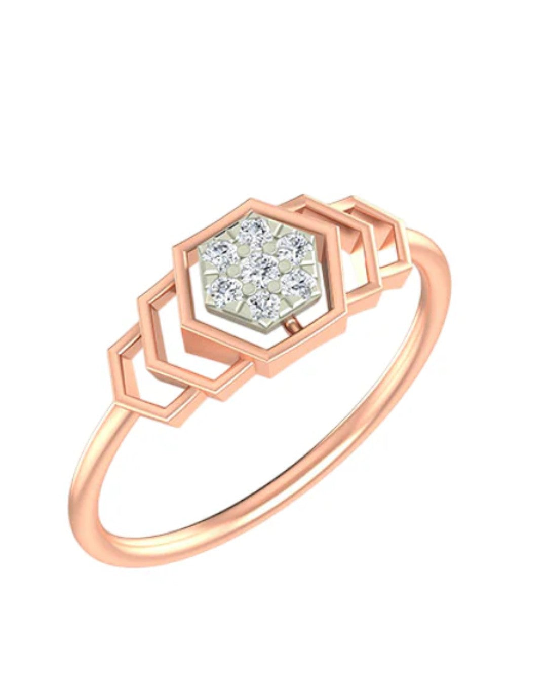 Rose gold and diamond with cluster setting on a white background.