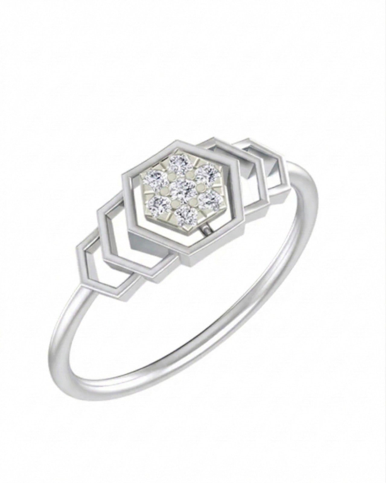 White gold and diamond with cluster setting on a white background.