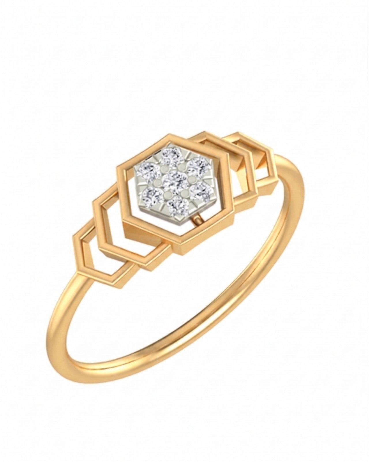 Yellow gold and diamond with cluster setting on a white background.