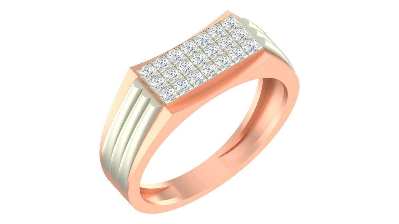 A men's rose ring featuring a yellow gold band, shown on a plain white background.