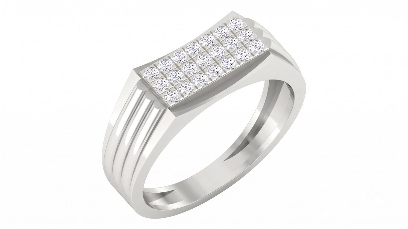 A men's white ring featuring a yellow gold band, shown on a plain white background.