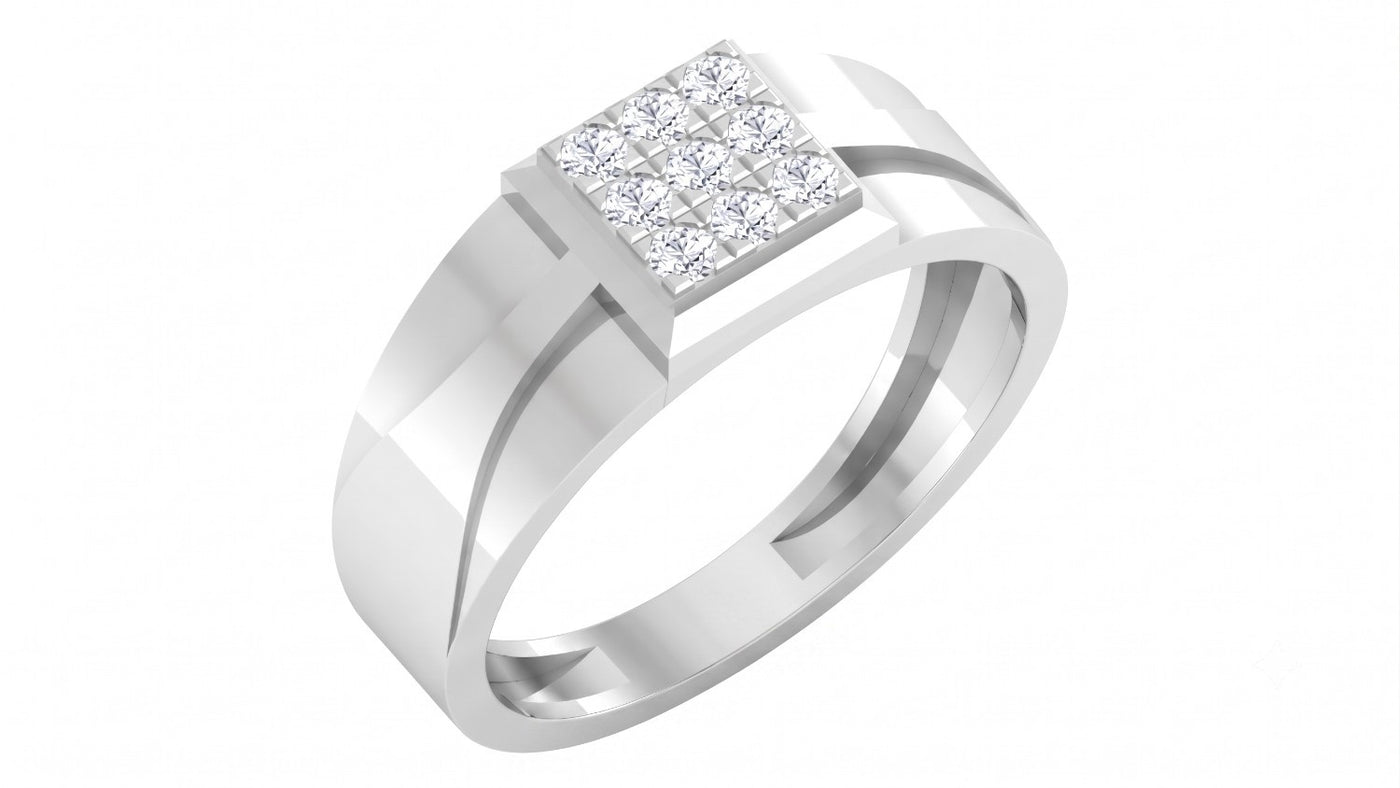 White gold and diamond band ring for men featuring a classic gold band with sparkling diamond accents.