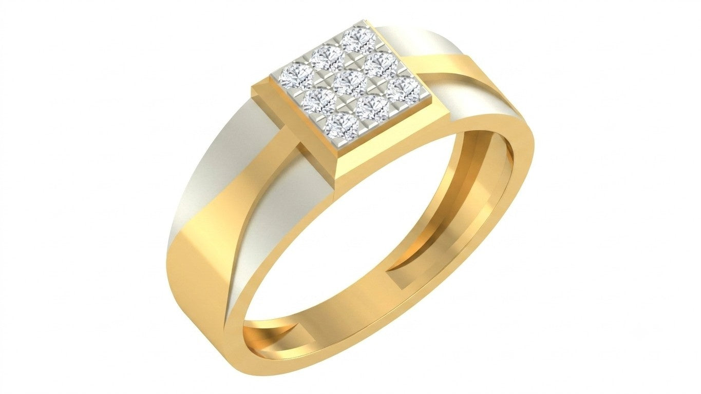 Yellow gold and diamond band ring for men featuring a classic gold band with sparkling diamond accents.