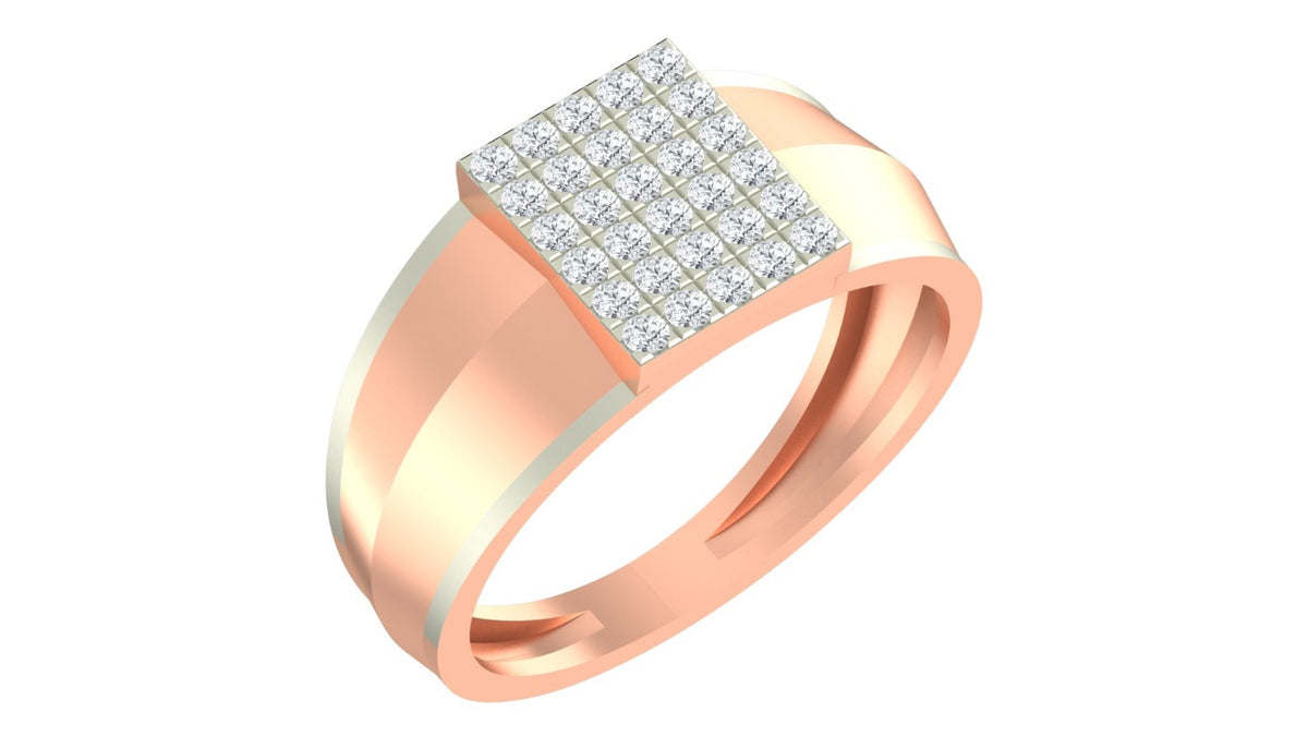 A rose gold ring with a square diamond pavé top, shown on a plain white background.