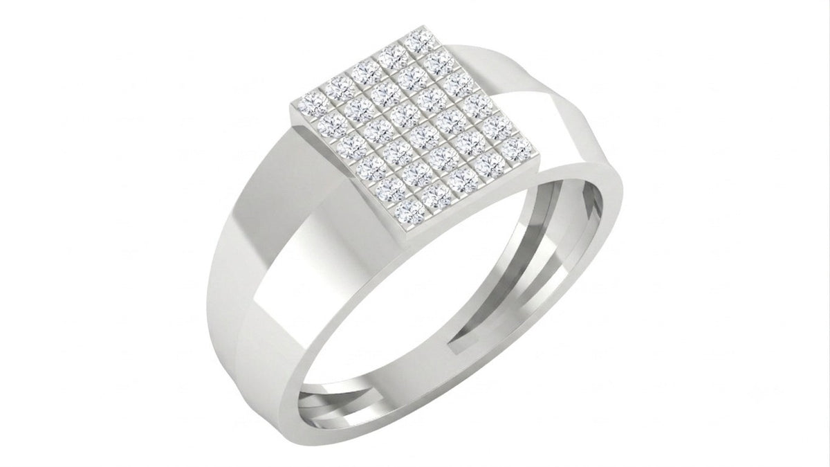 A white gold ring with a square diamond pavé top, shown on a plain white background.