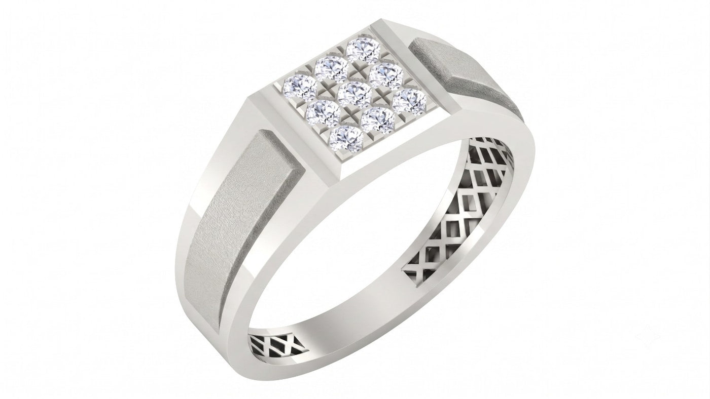 A men's ring featuring a white gold band with a square diamond cluster on top, shown on a plain white background.