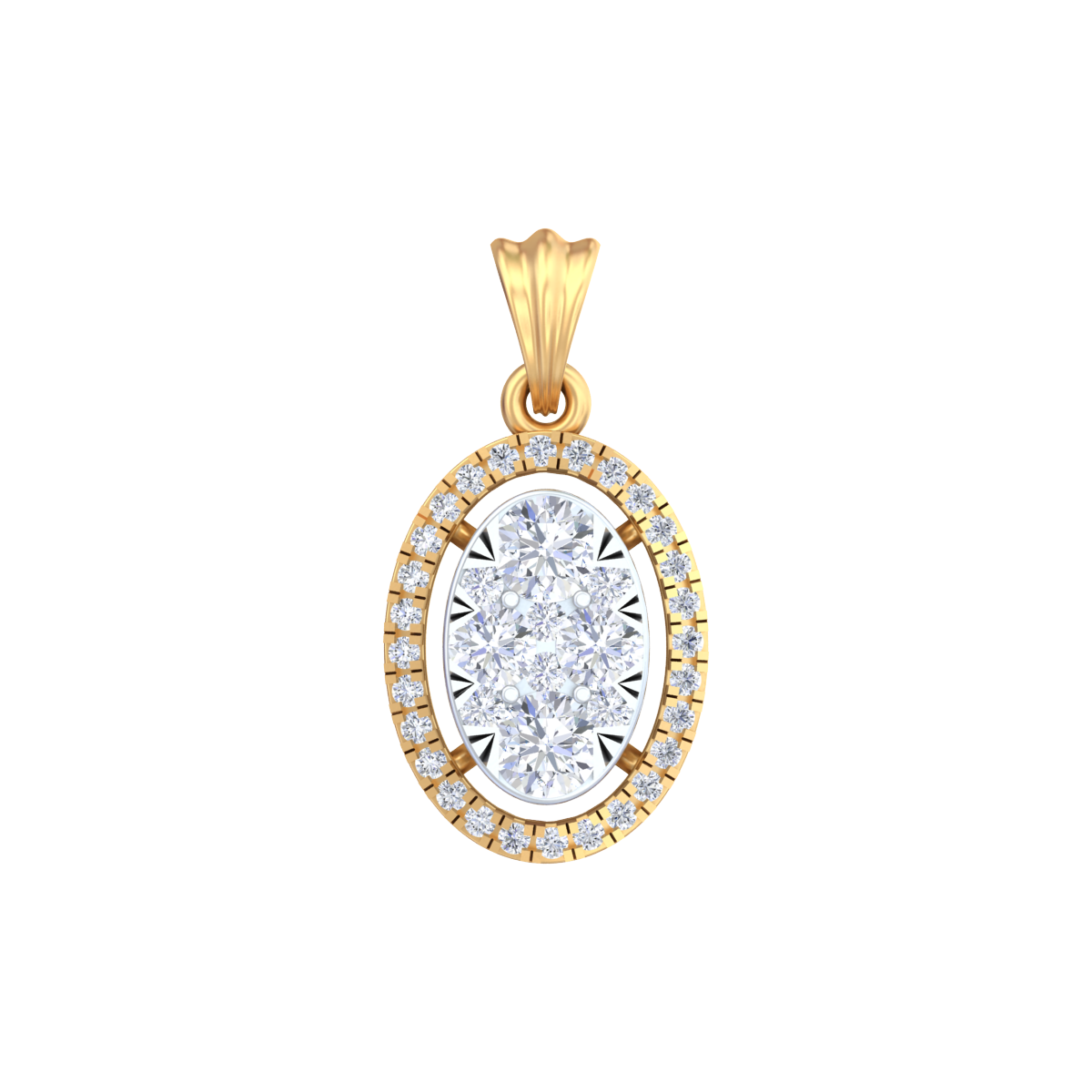 Yellow gold and diamond partywear pendant on white background
