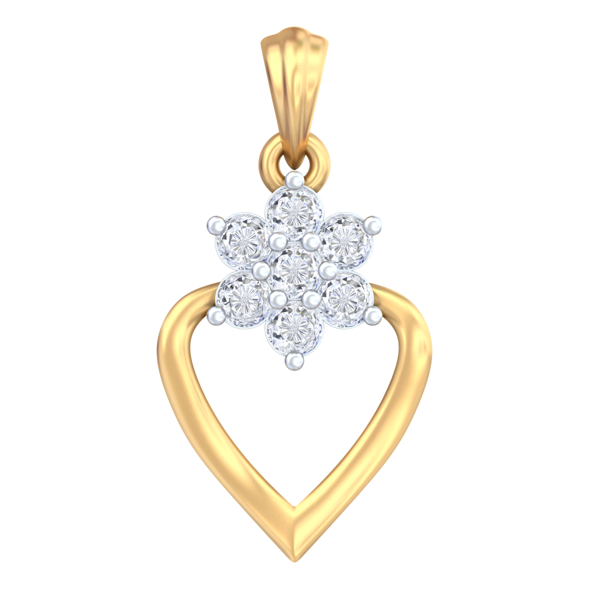 Yellow gold and diamond pendant on white background