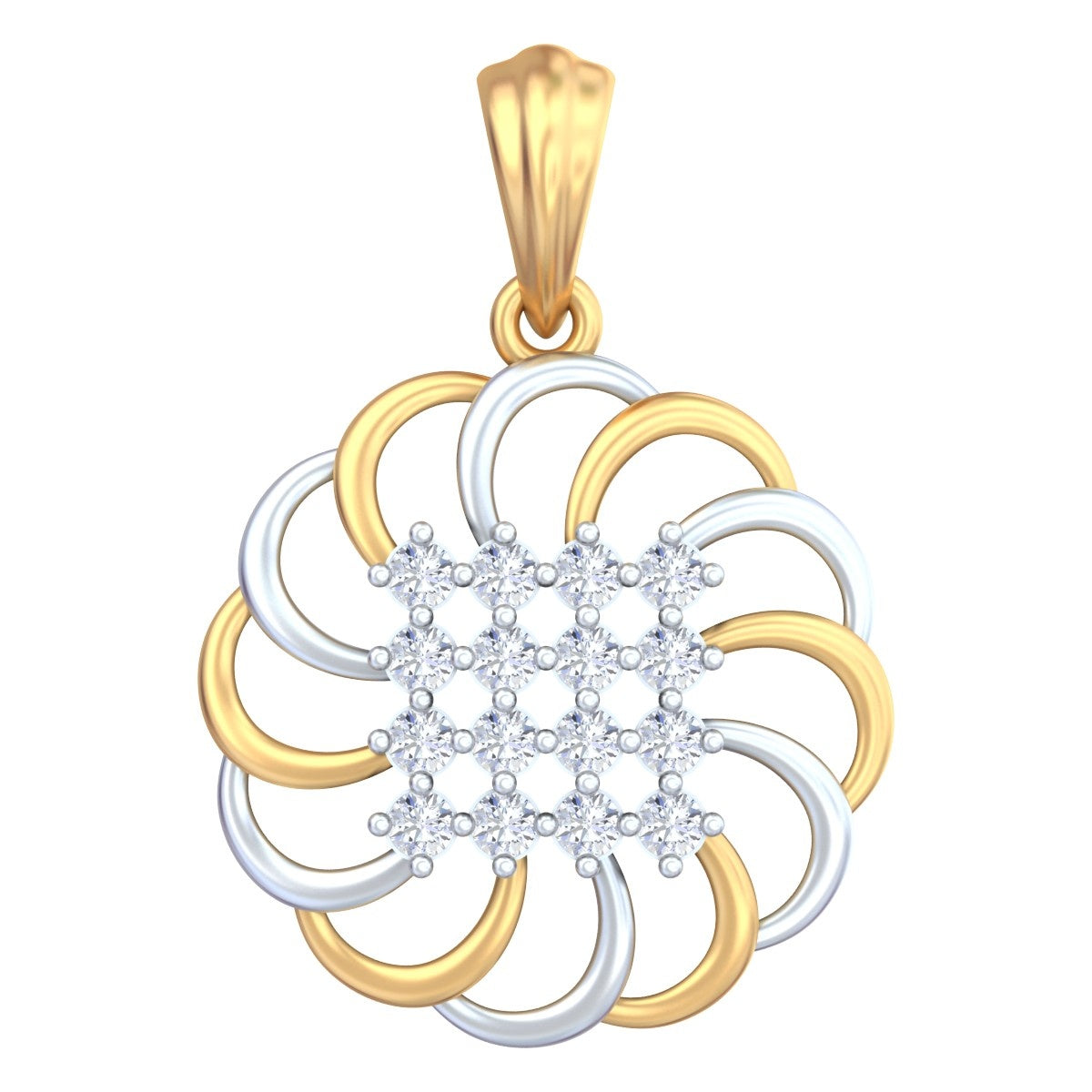 Yellow gold and diamond floral pendant on white background
