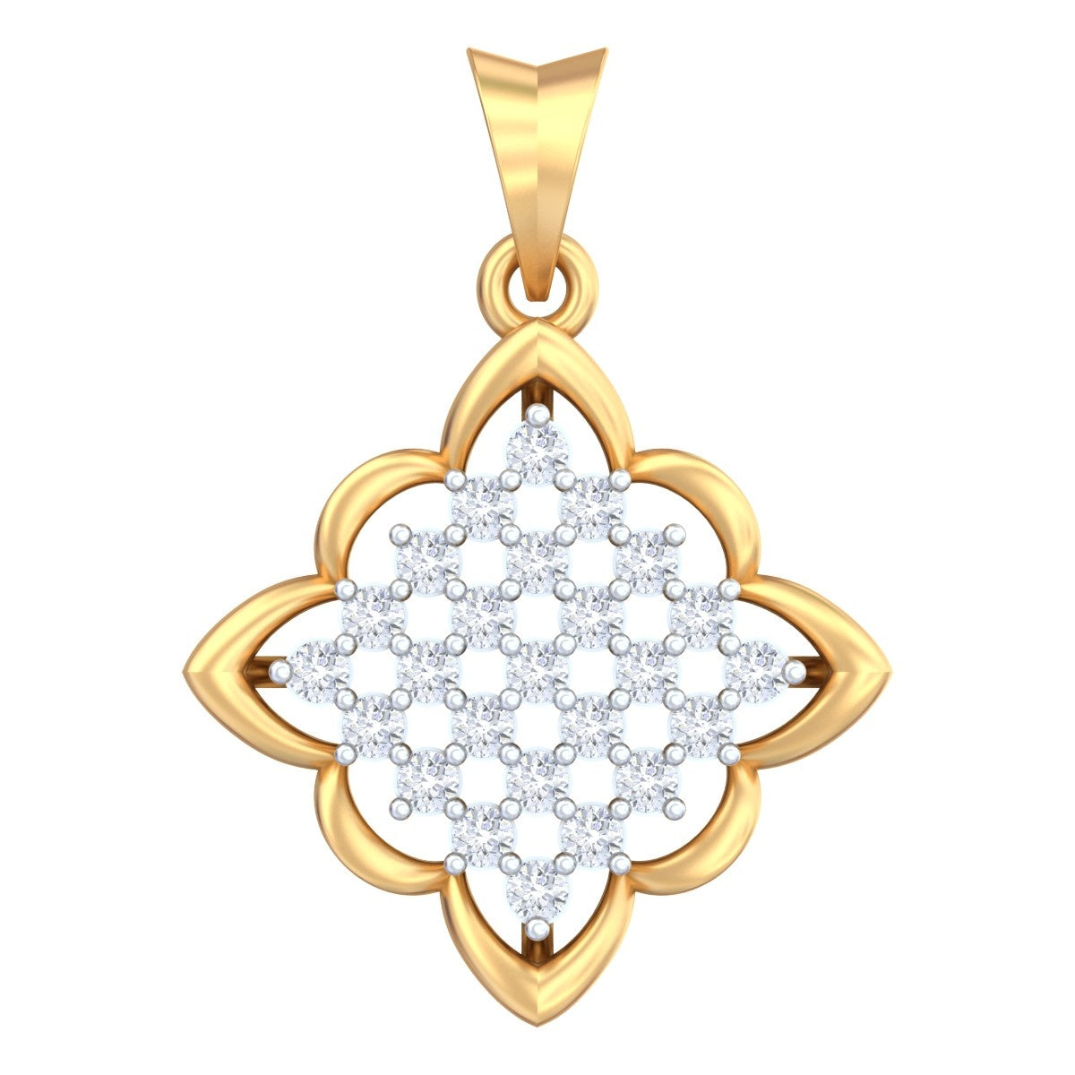 Yellow gold and diamond pendant on White background