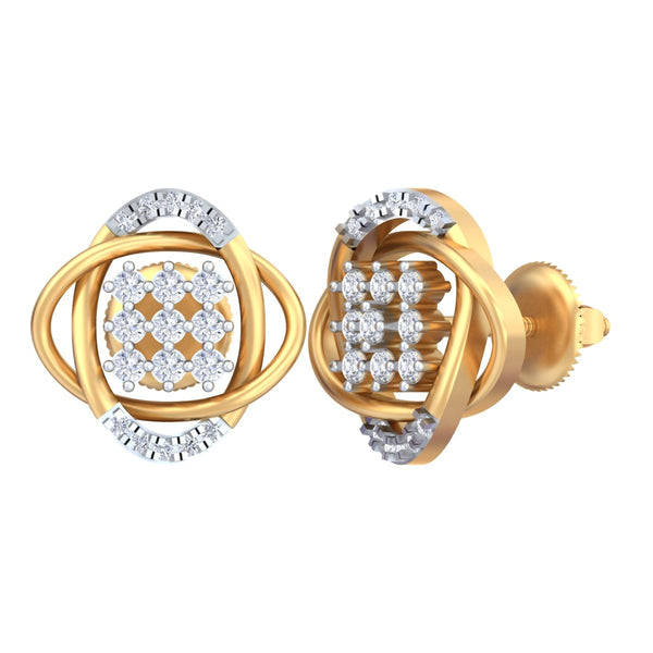 Gold & Diamond Round-Shaped Women Stud Earring KRC30287