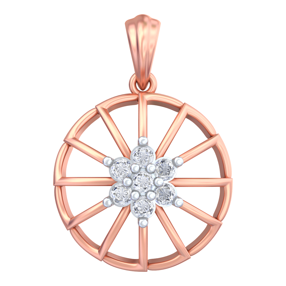 Rose gold and diamond Pendant on white background