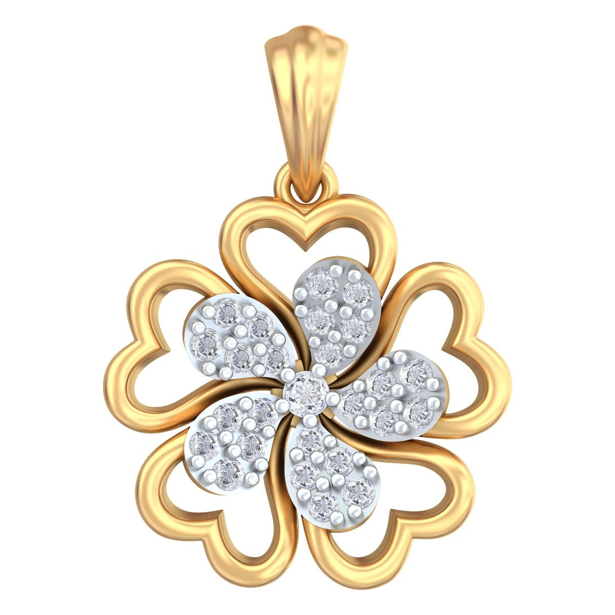 Yellow Gold and diamond pendant on white background