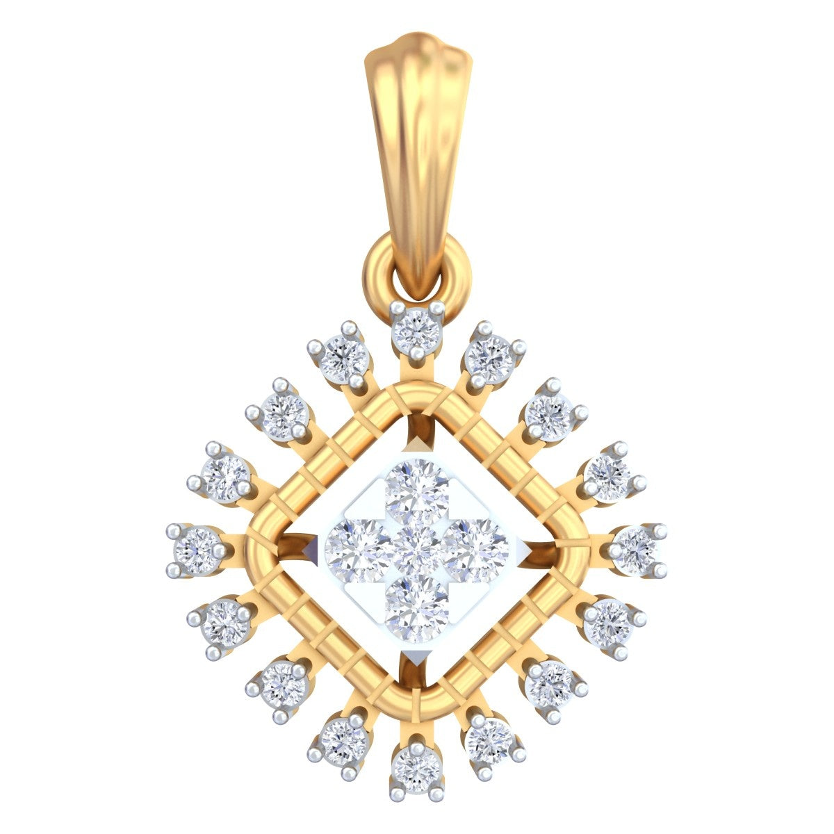 Gold pendant with diamonds on a white background