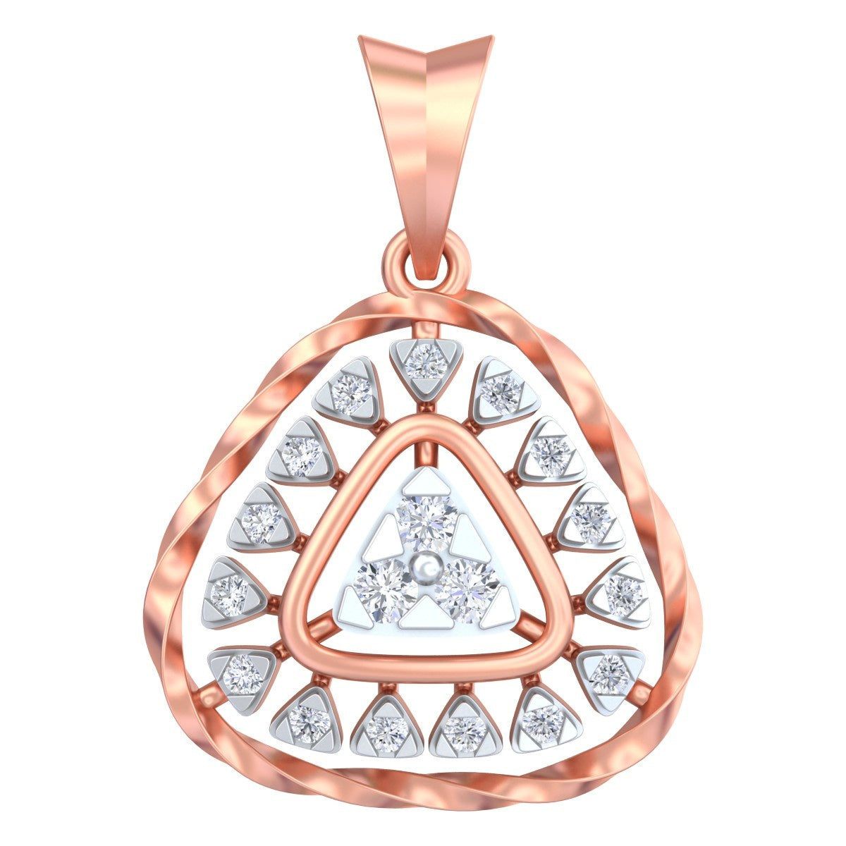 Rose gold and diamond pendant on white background