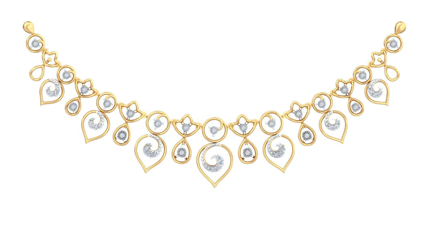 Gold necklace with diamonds on a white background
