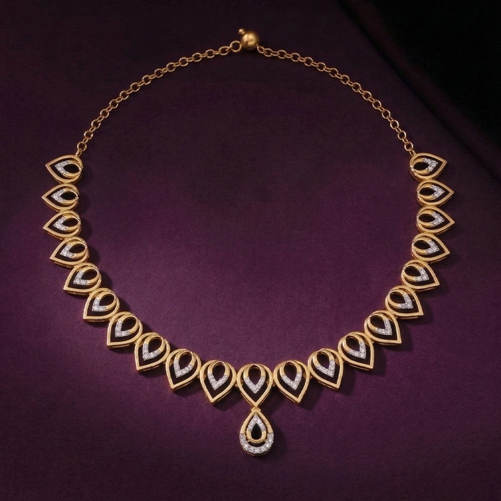 Gold & Diamond Choker Necklace Set KRC60045