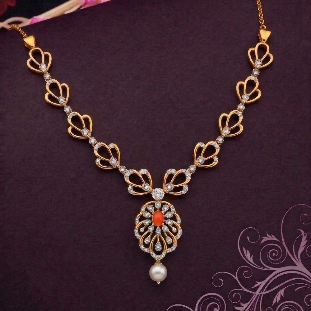 Gold and diamond necklace with decorative elements on a dark purple background