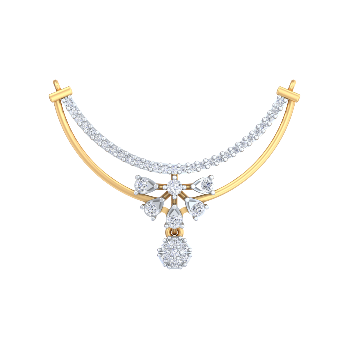 Yellow gold & diamond bridal mangalsutra on white background
