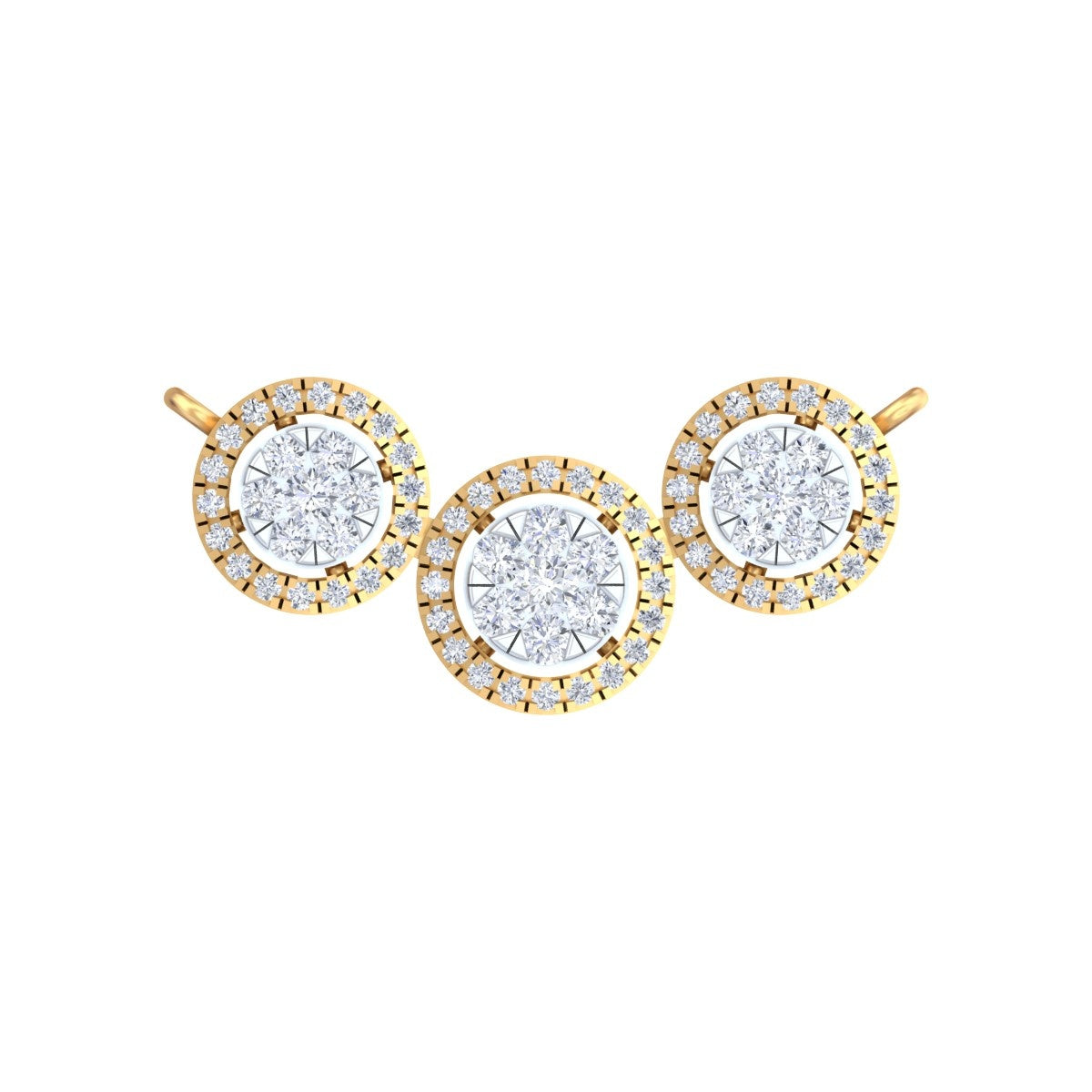 Yellow gold & diamond halo mangalsutra on white background