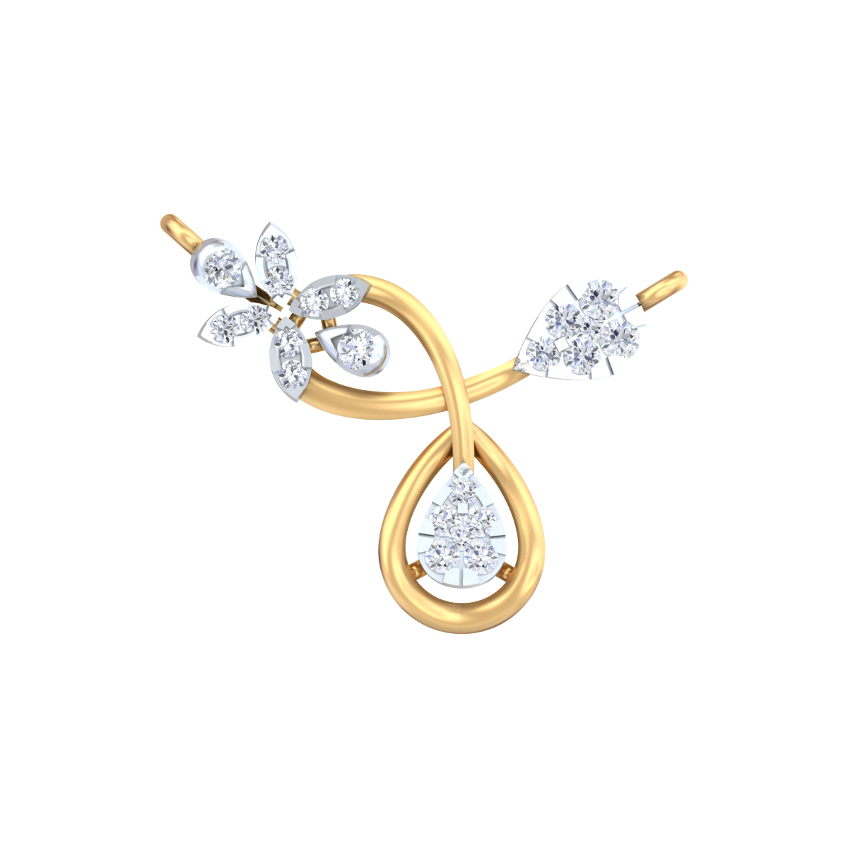 Yellow Gold & Diamond Floral Mangalsutra on white background