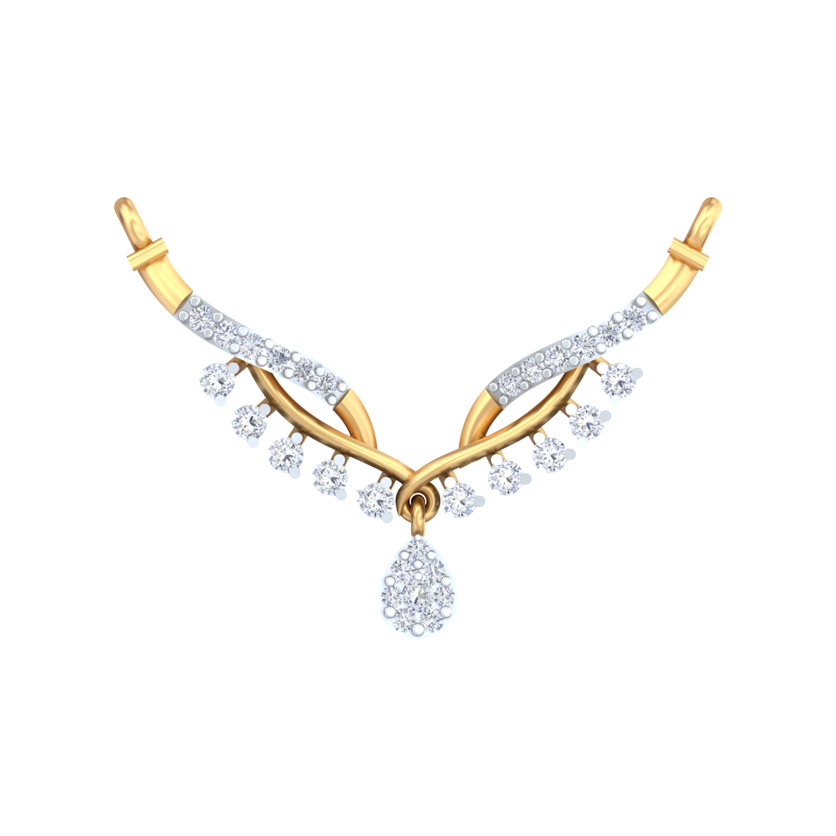 Yellow gold pendant with diamond accents on a white background