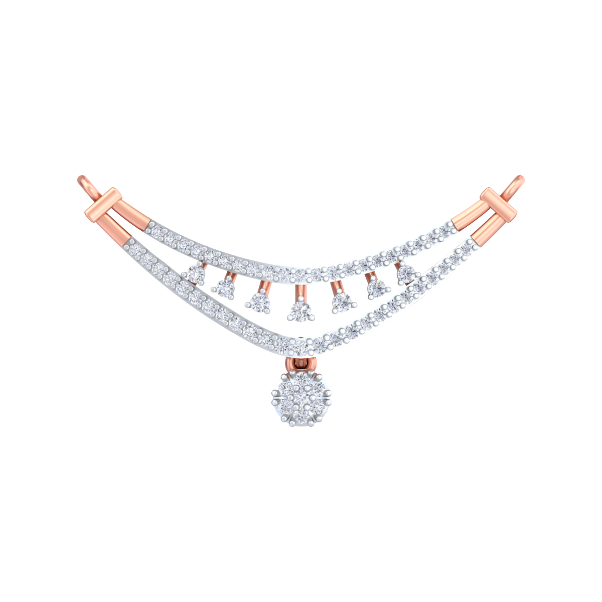 Rose gold & diamond bridal mangalsutra on white background