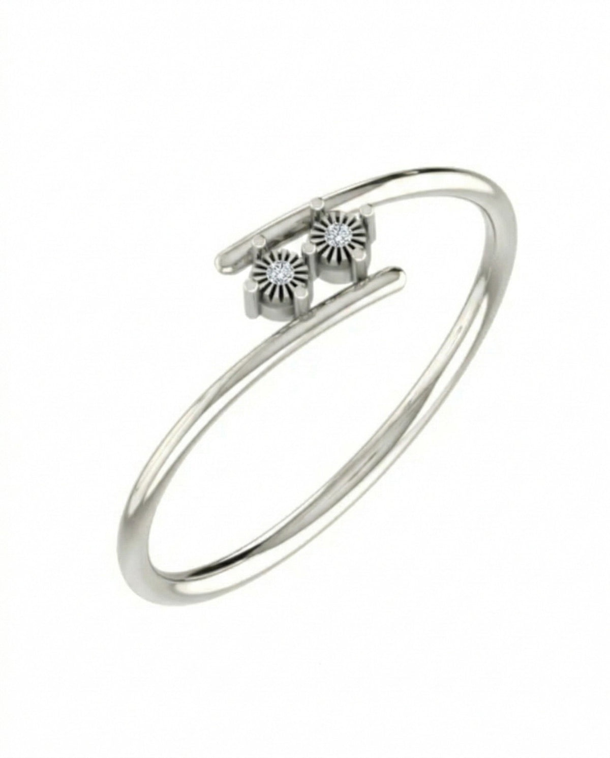 White gold and diamond ring on a white background.