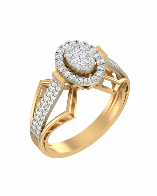 Gold & Diamond Halo Ring For Women KRC10080