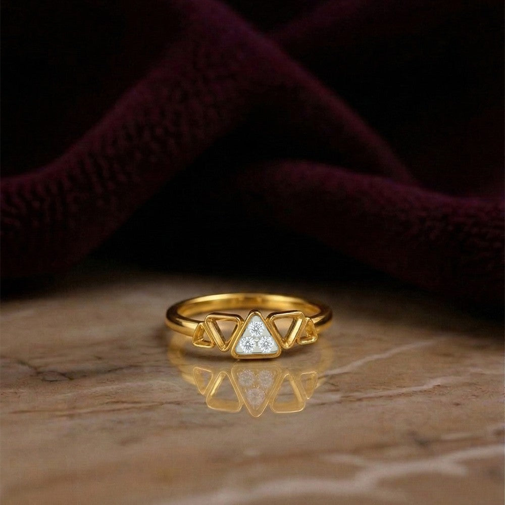 oldG ring with triangular designs and embedded diamonds ring.