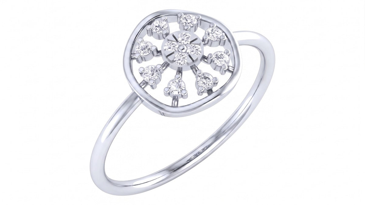 White gold and diamond with sunbrust on a white background.