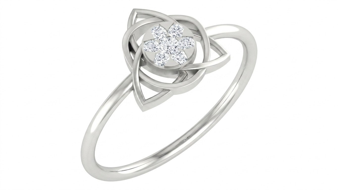 White gold and diamond with cluster setting on a white background