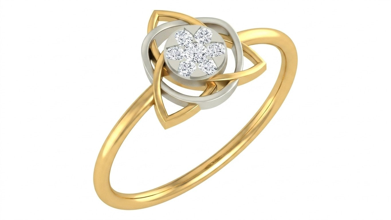 Yellow gold and diamond with cluster setting on a white background