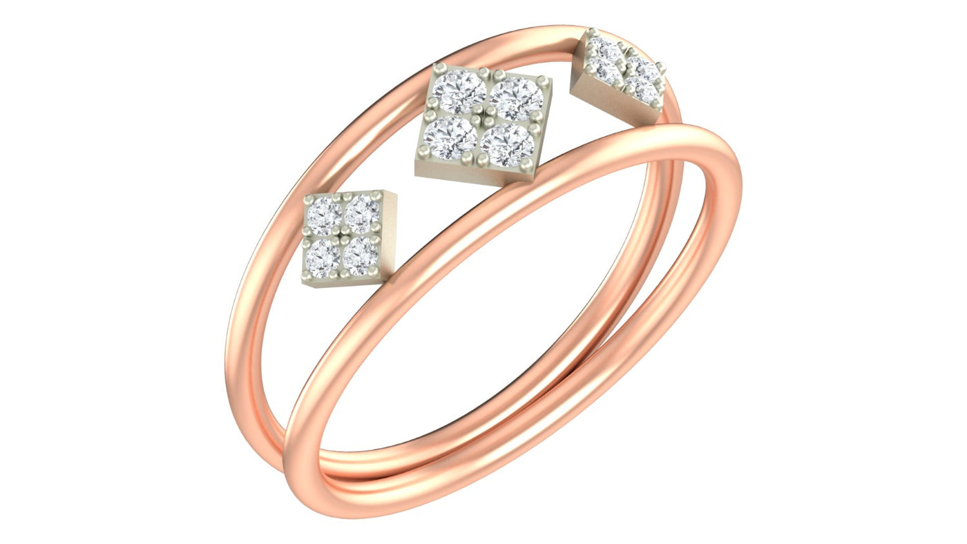 Rose gold and diamond with cluster setting on a white background.