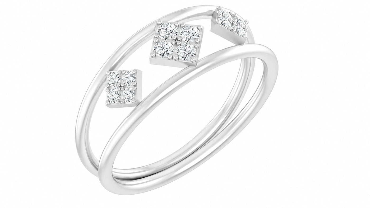 White gold and diamond with cluster setting on a white background.