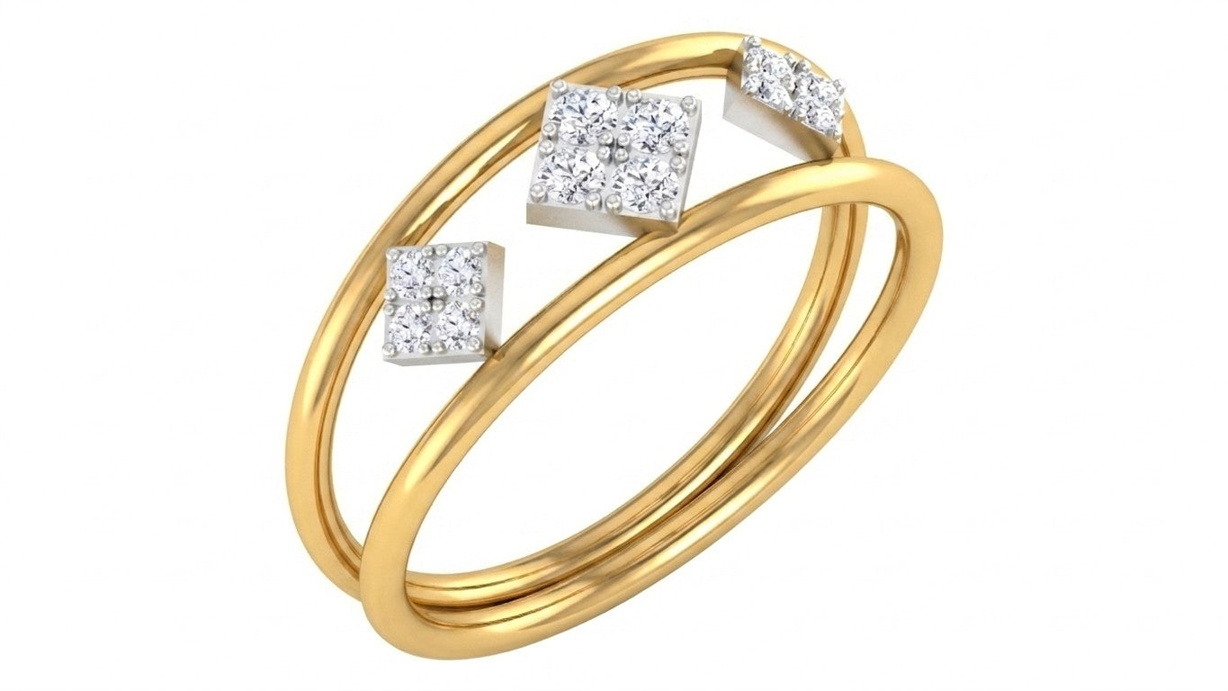 Yellow gold and diamond with cluster setting on a white background.