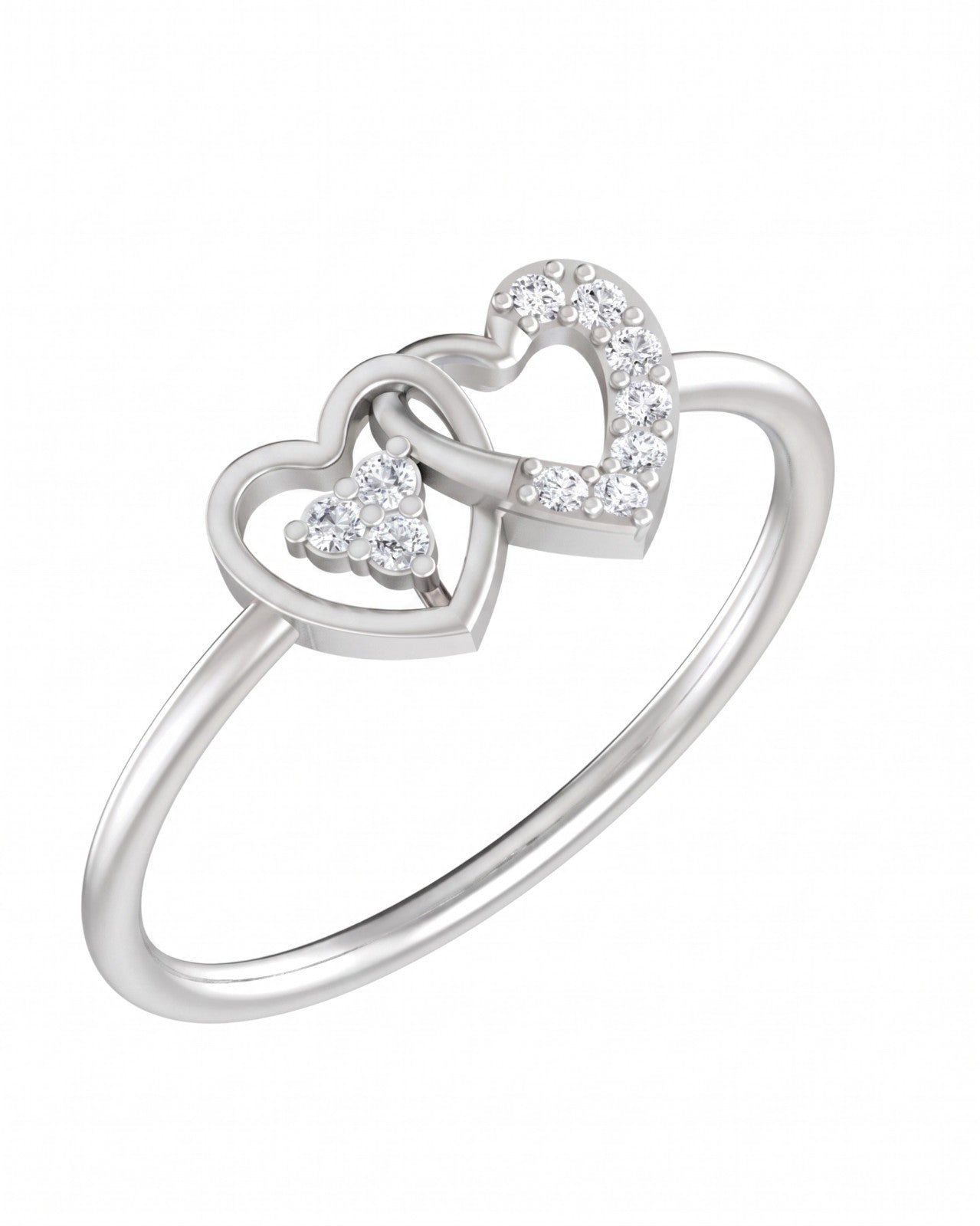 White gold and diamond with heart-shaped and cluster setting on a white background.