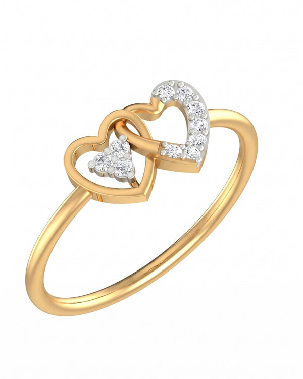 Gold & Diamond Heart-Shaped Ring For Women KRC10235
