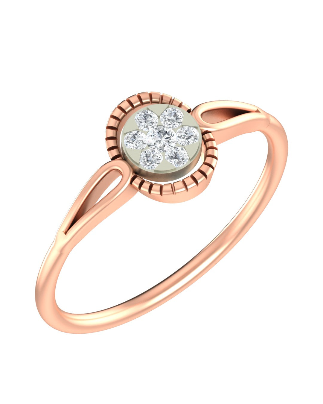 Rose gold and diamond with cluster setting on a white background.