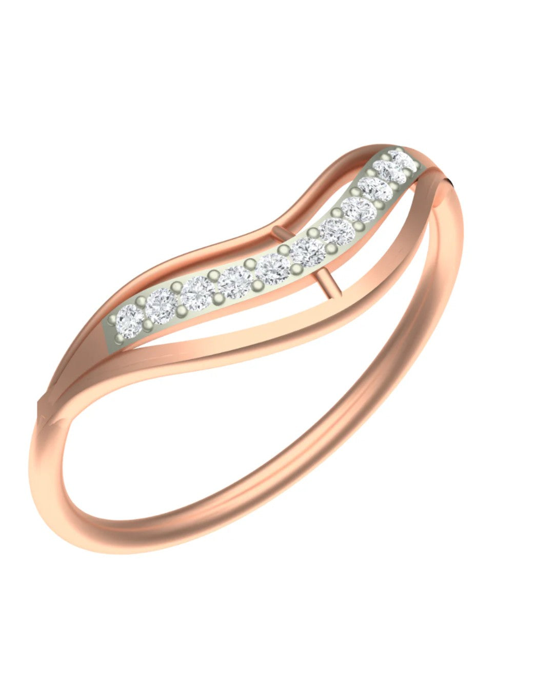 Rose gold and diamond with half-eternity on a white background.