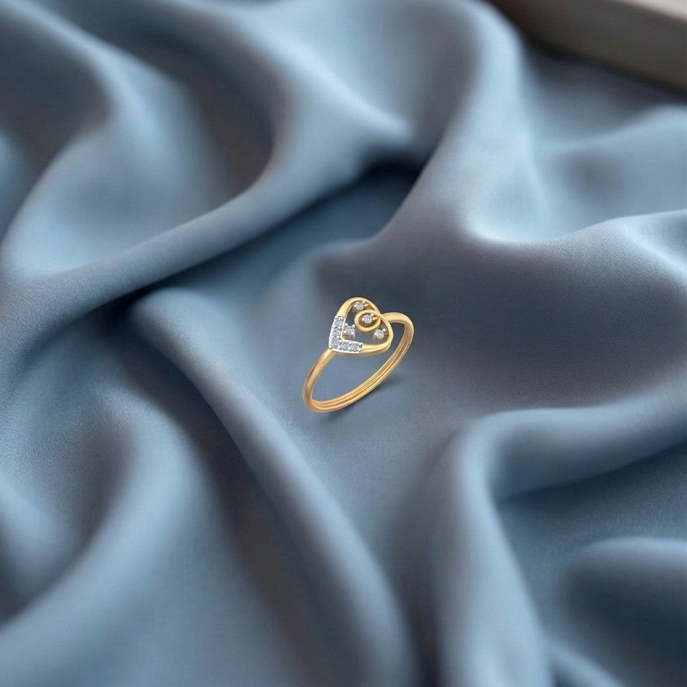 Gold and diamond with heart-shaped on a blue surface.