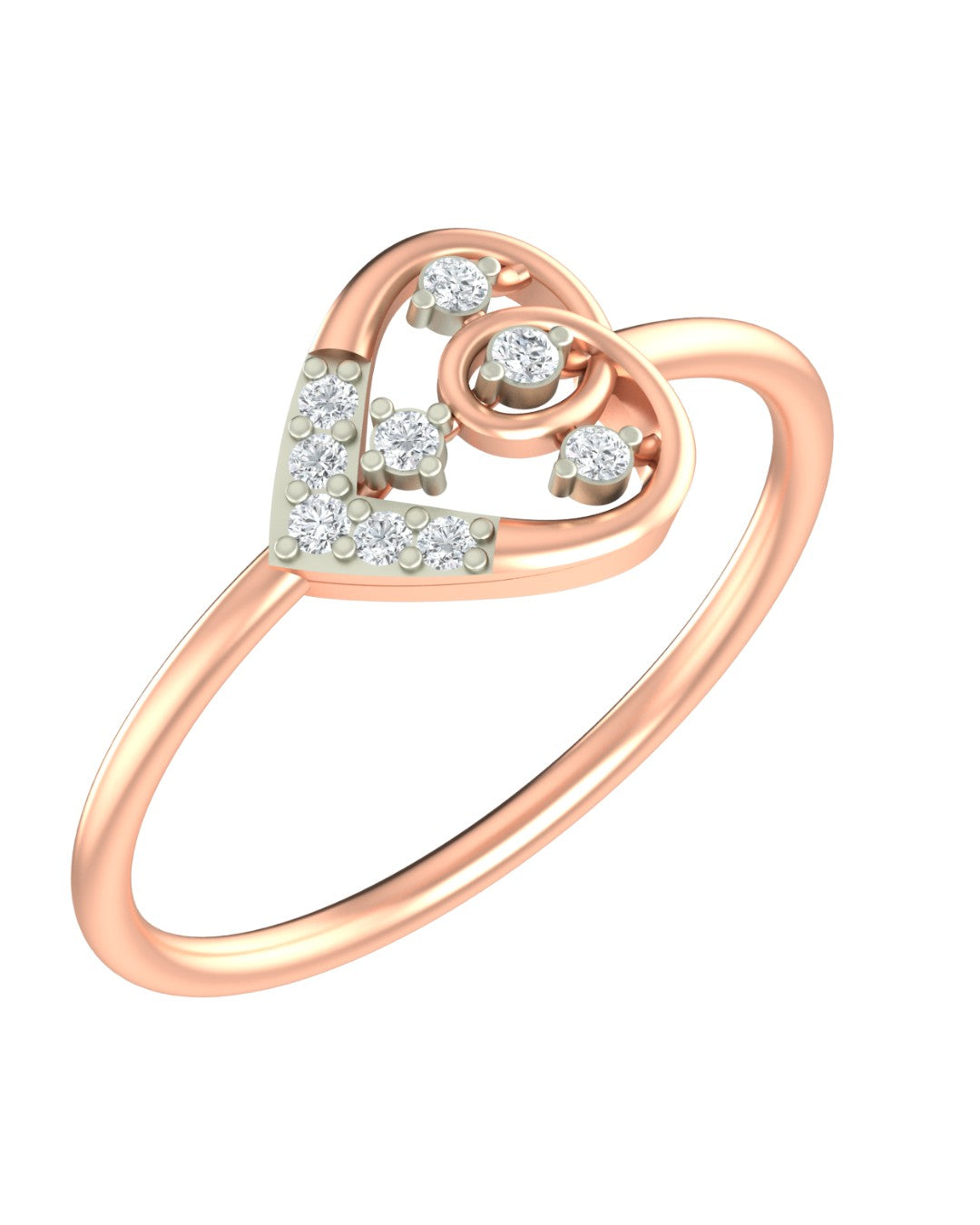 Rose gold and diamond with heart-shaped on a white background.