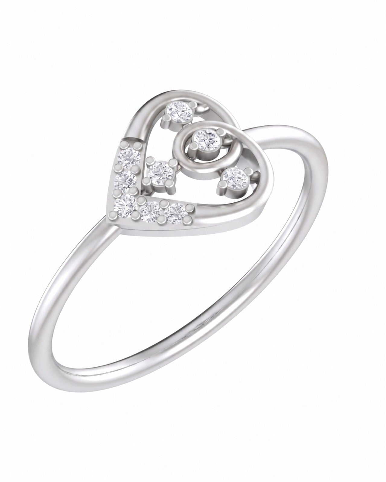 White gold and diamond with heart-shaped on a white background.